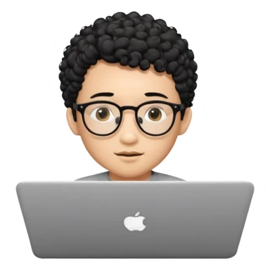 A young boy DEVELOPER WITH A laptop, black curly short hair, wearing glasses, a thin goatee, his skin is asian

Add the word "PIF" floating around him sticker