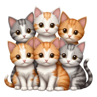 6 tiny kittens cuddling together all various different natural colours including grey and white, ginger and white, calico, grey, and brown tabby and white sticker