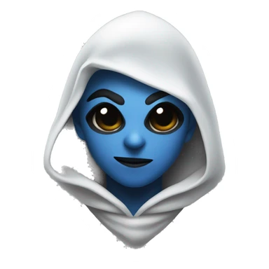 drow face thief with blue skin, white hair, black hood sticker