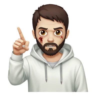 zombie pointing finger wearing white hoodie, with dark brown hair and short full beard sticker