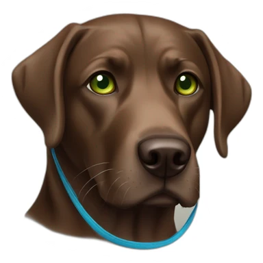 brown dog Labrador with green eyes and blue lead sticker