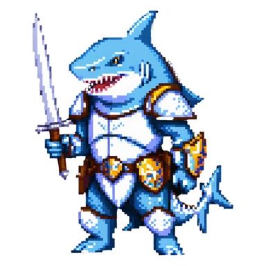 anthropomorphic shark wearing knight armor sticker
