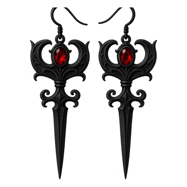 goth earrings, black dagger with red gem, dramatic gothic, bold sticker