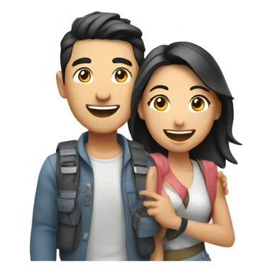 Attractive young  Asian couple excitedly traveling having fun sticker