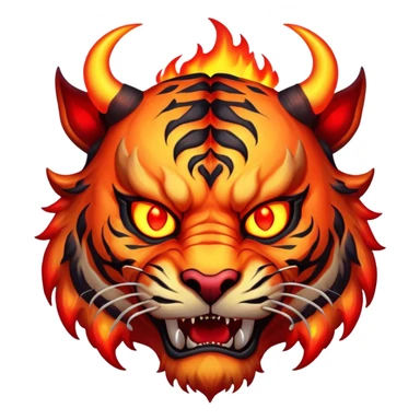 demon tiger face with horns red glowing eyes and fire for Twitch emote sticker
