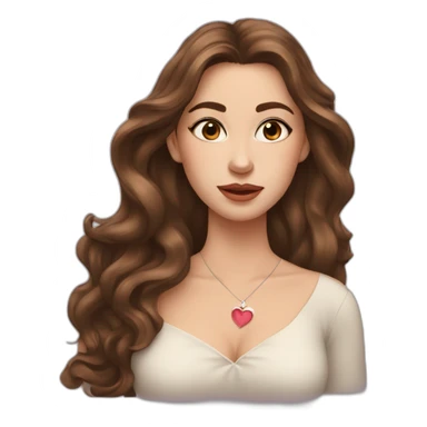 white beautiful woman, brown wavy hair covering one eye, heart gesture, long earrings sticker