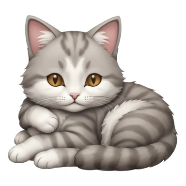 1 grey and white small cat with its eyes closed lying down leaning on its elbow with its paw curled under its head holding it up sticker