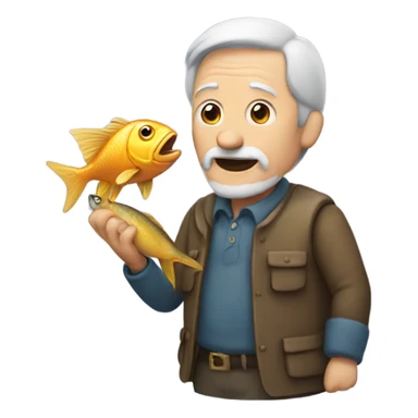 Old man holding a fish sticker