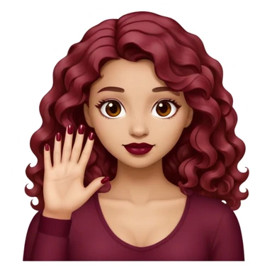 girl with wavy hair and burgundy nail polish sticker
