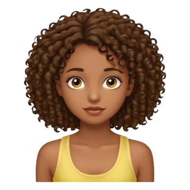 girl with dark skin and brown curly hair, long eyelashes, wearing a light yellow tank top sticker