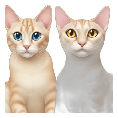 three cats one pink lynx point siamese cat with blue eyes ,one orange and white tabby cat with yellow eyes ,one orange cat with orange eyes sticker