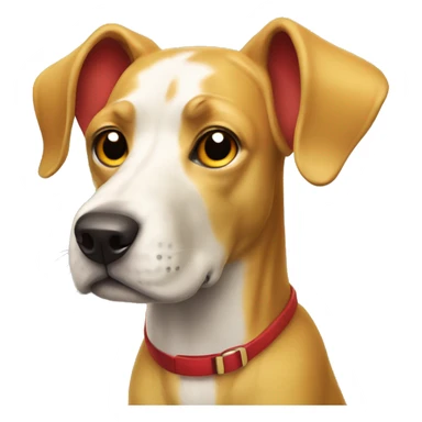 mustard colored dog with very very long ears and red collar sticker