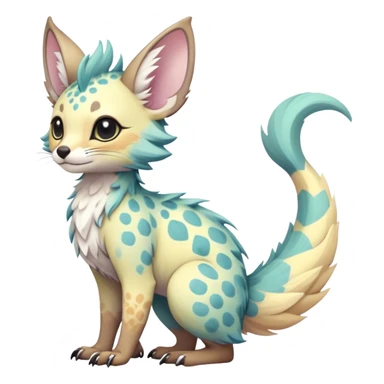 Feral Rare Fantasy cute pastel tropical Vernid-Trico-species by LiLaiRa, random markings, tufted tail, tufted ears, full body sticker
