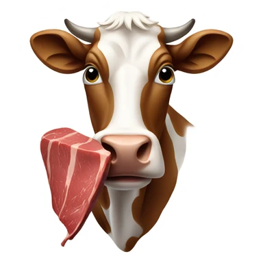 A cow eating a steak sticker