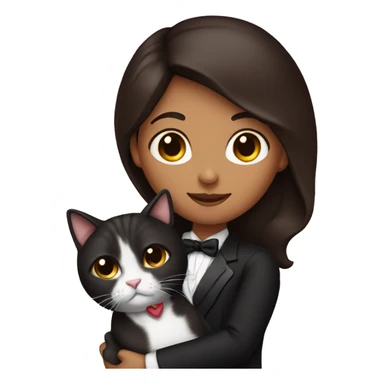 dark brown hair girl holding a longhair tuxedo cat sticker