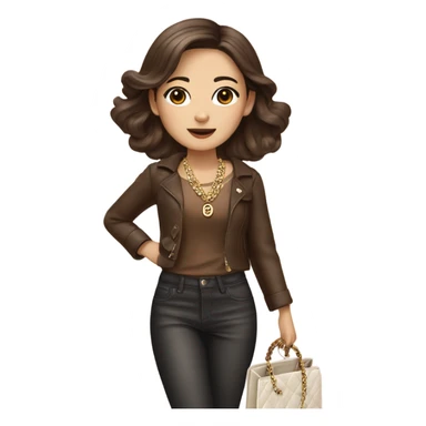 Realistic brown hair Chanel Asian Girl with Birkin bag and Chanel necklace sticker