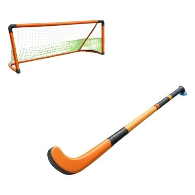 Hockey on grass. A field hockey stick and ball resting on a well-maintained grass field, with the goalposts and markings visible in the background. The scene highlights the precision and focus of the sport, with the vibrant green pitch creating a dynamic atmosphere. sticker