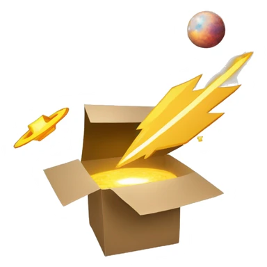 circle, Lightning strikes the box, clothes fly out of it, cosmic background; galaxy space; shooting star stars sticker