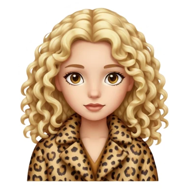 Blonde girl with long curly hair and hazel eyes in leopard print coat  sticker
