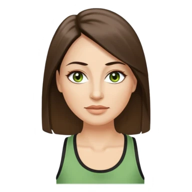43 year old Adult woman avatar, light skin tone, long, oval face, long straight ashy brown hair, green almond-shaped eyes with dramatic eyelashes and minimal eyeliner, neutral mouth, medium straight eyebrows, average nose, smooth skin, high-neck tank top  sticker