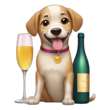 dog drinking wine and champagne sticker