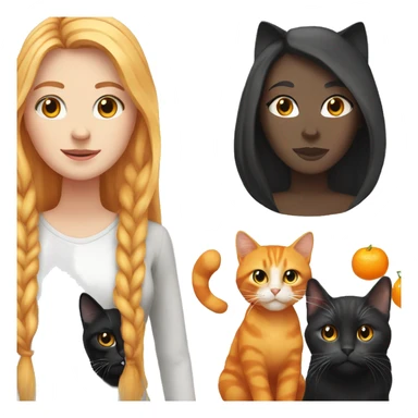 One white Girl long hair with one orange cat and one black and white Cat  sticker