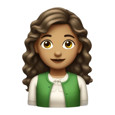 Una niña de 14 años con cabello marrón  ondulado, piel blanca y ojos verdes  sticker