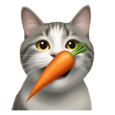 A carrot that is touching a cat that has a mouth to carry ￼ sticker