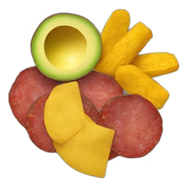 Dominican plate with tostones, avocado and fried salami sticker