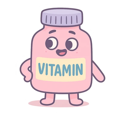 cute pastel pink vitamin bottle, rounded shape, soft shadows sticker
