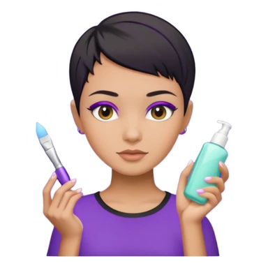 tan girl purple shirt with black hair & a pixie, doing her skin care sticker