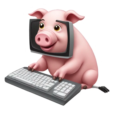 Pig playing computer sticker
