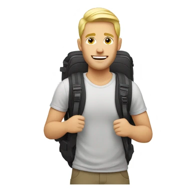 Blonde guy vlogging with a backpack sticker