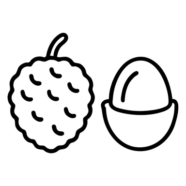 Lychee fruit with its distinctive bumpy reddish skin and single small fruit with translucent white flesh sticker