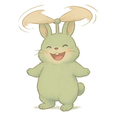 fluffy bunny fan, ears spinning as blades, cheerful face, pastel green, full-body sticker