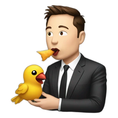 Elon musk eating a twitter bird sticker