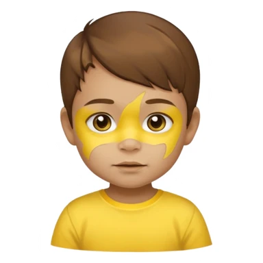 brown hair baby with yellow face paint and yellow shirt sticker