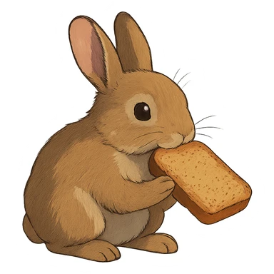 realistic rabbit eating a rusk, ghibli style sticker
