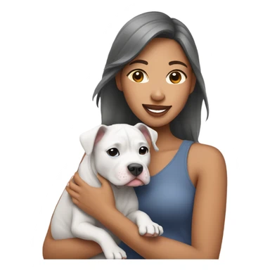 Pretty Filipino woman holding gray pit bull puppy sticker