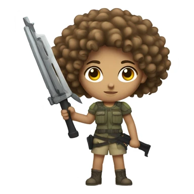 light skinned curly-haired girl with weapon sticker