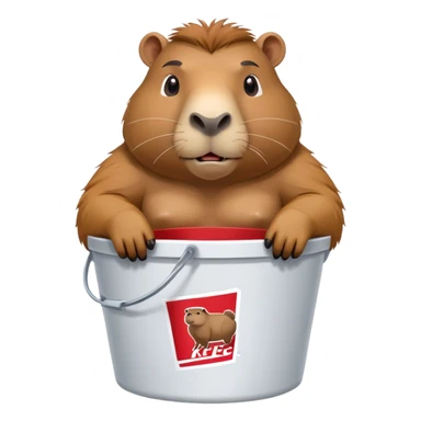 Muscular capybara with big muscles sitting in a KFC bucket sticker