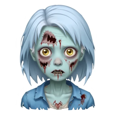 A pale blue zombie girl with white grey hair sticker