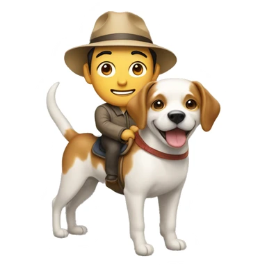 An Asian man riding a dog in a hat sticker