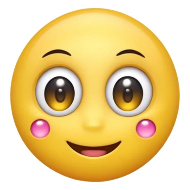 A cute smiling yellow emoji with big sparkling eyes, cartoon style, 3D, bright colors, high detail sticker