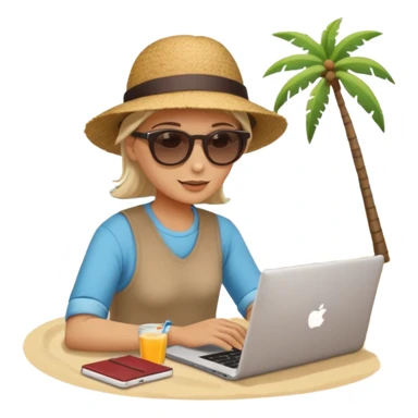 person neutral am laptop und im hintergrund einen strand sticker