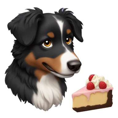 Small black australian shepherd dog with dessert  sticker