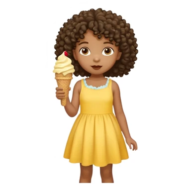 a little black girl kid with curly hair, yellow dress, eat ice cream sticker