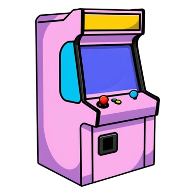 A cute sticker-style arcade cabinet with a smiling face on the screen sticker