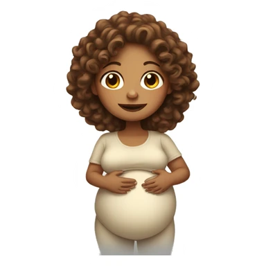 Pregnant white lady with long, brown, curly hair holding her belly sticker