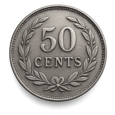 a 50 cent silver coin, realistic, detailed, metallic shine sticker